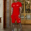 Tracksuit Summer Men's Short Sleeve T-shirt+shorts 2 Piece Set Sports Suit Men Letter Print Solid Color Gyms Fiess Sportswear Male wear