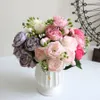 Konstgjorda blommor Peony Bouquet Silk Rose Vase For Home Decor Garden Wedding Decorative Fake Plants Christmas Garland Material