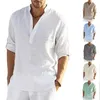 Hommes chemises décontractées hommes lâche bouton chemise mode col en V couleur unie à manches longues manchette ceinture été quotidien hauts Camisa Masculin