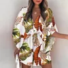 Klänning Lady Summer Boho Beach Mini Dress Women Stripe Floral Print Lace Up Button Dresses For Elegant Batwing Sleeve Loose Robe Dress