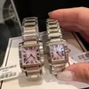 Бесплатная доставка высококачественная мужская женщина Quartz Watch Watch Square Watchcase Pink Dial Steel Band Watch 530