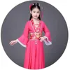 Stage Wear 2023 Traditional Chinese Fan Dress Dance For Hanfu Children Red Pink Blue Sky White Green Halloween Girl Costume