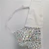 T-shirt donna sexy AB strass colorato bustier crop top cinturino per spaghetti push up gioielli bralette glitter club party corsetto reggiseno gilet