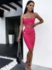 Two Piece Dress Women Summer Sexy Sleeveless V Neck Button Beige Pink Mini Bodycon Bandage Set Elegant Evening Club Party Outfits 230607