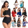 Maternity Swimwears SGCHUA New Ruffle Flounced One Piece Swimsuit Pregnant Woman Plus Size 5XL Solid Red Black Maternity Swimwear Beach Bathing Suit T230607