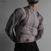 2022 Spring Men Sexy See Through Slim Tops Vintage Mönster Skriv ut långärmad Turtleneck Pullover Mens Fashion T-shirt Streetwear L230520