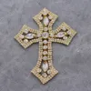 Löst ädelstenar Cuier 1-stycken Cross Shiny Crystal Applique Gold for Shoes Jeans Utsmyckningar Högkvalitativ Cross Glass Stone 230607