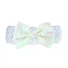 Solid Color Crochet Weave Elastic Hairband Baby Girls Glitter Sequins Bowknot Headband Boutique Bows Children Headwear