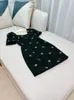 2023 Summer Black Print Mini Dress Kort ärm Square Neck Paneled Short Casual Dresses D3L062099