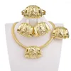 Necklace Earrings Set 2023 Dubai Modern Women's Hollow Out Bracelet Ring Fashion Jewelry Gold Color Anniversary Wedding Gift