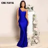 기본 캐주얼 드레스 CMYAYA 여자 1 개의 어깨 왜곡 목이 높은 허리 바닥 길이 Maxi Long Mermaid Dress 섹시 파티 약속 균일 한 드레스 230606