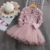Flickans klänningar Flower Girls For Kids Long Sleeve Spring Autumn Wedding Birthday Princess Dress 3-8 Elegant barn Casual kläder
