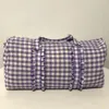 Duffel Bags Pink/Purple Kids Plaid Ruffle Duffle Bag Large Capacity Seersucker Dufflebag Weekend Travel Handheld Children Luggage