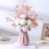 装飾的な花人工シルクホワイトピンクブライダルウェディングブーケホームルームテーブル花瓶装飾偽の植物植物植物牡丹花
