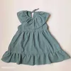 Girl's Dresses Girl Doll Collar Cotton and Linen Dress Solid Color Loose Port Pleated Children's WT84 R230607