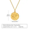 Pendant Necklaces Sunburst Coin Pendent Stainless Steel Chain Link Adjustable Gold Plated