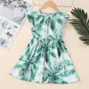 Robes de fille Summer Girl Robe Polyester Léopard Fleur Impressions A-Link Sundress Infant Bébé Casual Volants Manches Princesse Jupe