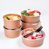 Kitchenware 20/50pcs Disposable Kraft Paper Bowls Fruit Salad Bowl Food Packaging Containers Party Favor Take Away Paper Bowl(16oz,With Lid)