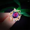 Rings Cluster Fashion Luxury Twilolor Hollow Actus Ametista Flower Color Treasure Opening Ring Female Creative All-Match Party Gioielli