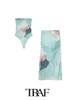 Two Piece Dress TRAF Women Fashion 2Pcs Casual Printed Silk Mesh Jumpsuit TopSilk Screen Midi Skirt Sexy Tops Set 230607