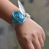 Decorative Flowers 1pcs Artificial Satin Rose Bride Wrist Flower Creative Crystal Beaded Chain Wedding Wristband