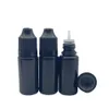 500st tomma PE 10 ml flaska mjuk svart plastburk med barnsäker mössa och lång spets flytande injektionsflaska 8yh8