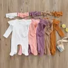 Rompers Autumn born Baby Boys Girls Clothes Cotton Ribbed Long Sleeve Baby Jumpsuit Cute Solid Zipper Romper Baby ClothingHeadband 230606