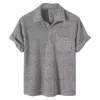 Erkek Polos Sıradan Ekose Polo Gömlek Üst Taş Çekme Yaka Düğmesi Bluz Kısa Kollu Katı Cep Gömlek Erkek Giyim 230607