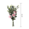 Fleurs décoratives 1 Pcs Bouquet Artificiel Pliable Résistant Aux Uv Rose Faux Plantes Feuilles D'eucalyptus Pour La Maison De Mariage Décoration 2023 Année