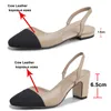 Meotina Low Heels Real Leather Slingbacks Shoes Women Square Toe Pumps Thick Heel Shoes Brand Design Lady Footwear 2023 Size 40