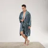 Men's Sleepwear Men Silk Bathrobe With Shorts Set Summer Kimono Home Bath Gown Male Printed Striped Long Sleeve Pajamas Plus Size Dressing