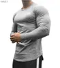 NOUVEAU T-shirt en coton à manches longues Hommes Gymnases Fitness Workout Skinny t-shirt Été Homme Tees Tops Sport Running T-shirt hommes Vêtements L230520