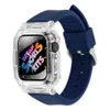 Прозрачный корпус полоса полоса ремня жидкий силиконовый интегрированный модный прозрачный чехол Bracelet Braps Bands Watch Band для Apple Watch Series 4 5 6 7 8 IWATCH 44/45 мм 40/41 мм