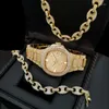 Серьги ожерелья устанавливают хип -хоп золотой цвет роскошные часы с полными кофейными зернами 18 "8" подарки браслета