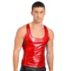 Men's Tank Tops Mens Shiny Metallic Vest Top Sleeveless Racer Back Slim Fits Camisole Deep U-neckline Rave Party Clubwear