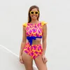 Swim Wear Two Piece Bikinis Swimwear Women V Neck Ruffled Swimsuit High midjetryck Push Up Bathing Suit Beachwear Summer 230605