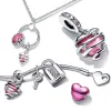 925 Silver för pandora charms smycken pärlor diy hänge kvinnor armband pärlor rosa par romantisk