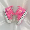 First Walkers Handmade Bow Pearl s Baby Girls Shoes Hairband First Walker Sparkle Christmas Mermaid Crystals Princess Shoes Shower 230606