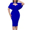 Etnische Kleding Zomer Elegante Afrikaanse Vrouwen Korte Mouw Polyester O-hals Rood Wit Blauw Knielange Bodycon Jurk Jurken