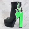 Sukeia, botines de invierno hechos a mano para mujer, cremallera trasera con llama, punta redonda, tacones gruesos, zapatos de fiesta negros, zapatos de mujer de talla grande de EE. UU. 5-20