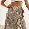 Röcke Rüschenrock Frauen Bohemian Print Unregelmäßige Seite Krawatte Strand Casual Wrap Elegante Midi Frau Kleidung 230607