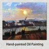 Canvas Art Camille Pissarro Målning Sunset Rouen Handmade konstverk Levande inredning för vinkällare