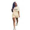 2023 Yaz Aktif Takipleri Kadın Moda Deseni Baskılı Kısa Kollu T-Shirt Desinger 2 Parça Set Şort Kıyafetleri