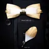 Neck Ties Jemygins Original Design Natural Brid Feather Utsquisite Hand Made Bow Tie Brosch Pin Present Box Set For Men Wedding Party Bowtie 230605