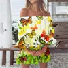 Robes décontractées femmes imprimé fleuri Mini 2023 été Sexy hors épaule Flare manches tunique robe femme Boho plage Vestidos
