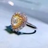 Cluster Rings Jewelry S925 Silver Heart Yellow Diamond Ring Fashion High Grade Set With 7 Women's