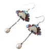 Dangle Earrings Pure S925 Silver Jewelry Fashionable Enamel Natural Jade Peony Flower Woman 925 Female Pearl