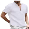 Men's Suits Men's A2003 Chieuwe Mannen T-shirt V-hals Single Breasted Ontwerp Casual Mode Katoen En Linnen Ademend Solidcolor Shirt