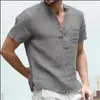 Men's Suits Men's A2003 Chieuwe Mannen T-shirt V-hals Single Breasted Ontwerp Casual Mode Katoen En Linnen Ademend Solidcolor Shirt