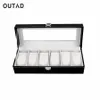 OUTAD 6 GRID Black PU Leather Watch Box Refinement Slots handledsklockor GIFT VÄSNING SMEWTION Display Boxes Storage Holder232b